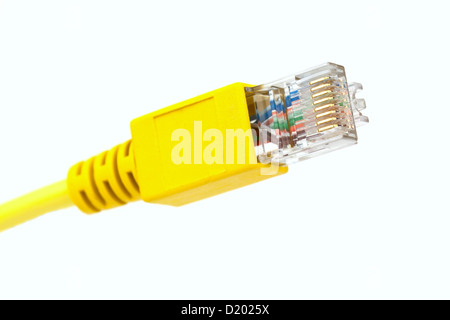 Rj45-Stecker, isoliert auf weiss Stockfoto