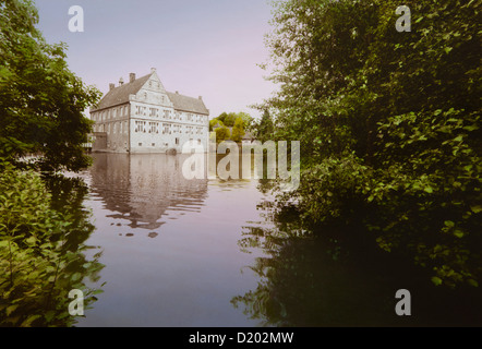 Westseite des Huelshoff sogar Burg, Münsterland, Nordrhein-Westfalen, Deutschland, Europa Stockfoto