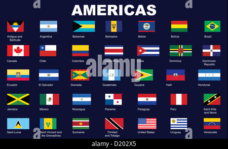 Satz von Flags of Americas Stockfoto