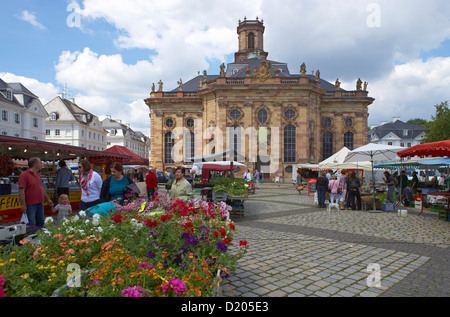 Markt vor Barockensemble von St. Louis Kirche und St. Louis' Square, Alt-Saarbrücken, Saarbrücken, Saarland, Deutsch Stockfoto