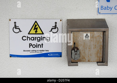 Ein Elektromobil und motorisierten Rollstuhl laden zeigen auf Hengistbury Head, Dorset, UK. Stockfoto