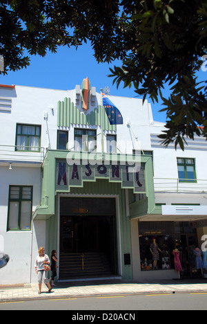 Eingang zu den freimaurerischen Hotel Napier Neuseeland Stockfoto