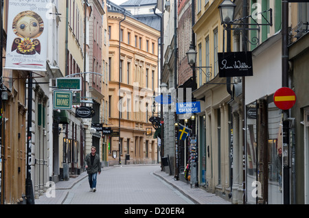 Gepflasterte Straße im alten Stadt Stockholm, Schweden, Skandinavien, Europa Stockfoto