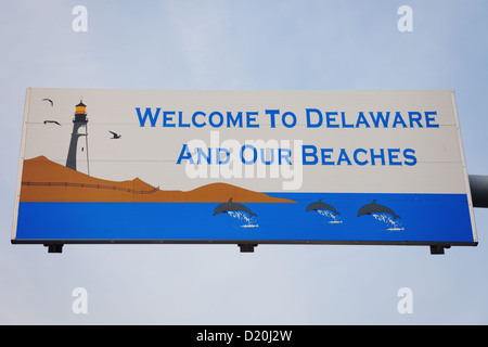 Willkommen bei Delaware und unsere Strände Zeichen Stockfoto