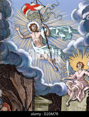 Lukas 24. Auferstehung Jesu. Farbige Gravur. Stockfoto