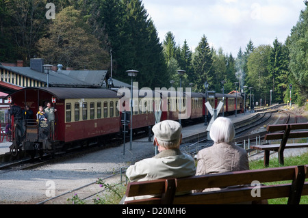 Dampf-Eisenbahn, Brockenbahn, HSB-Harzer Schmalspurbahnen, Bahnhof Schierke, Harz, Sachsen-Anhalt, Deutschland Stockfoto