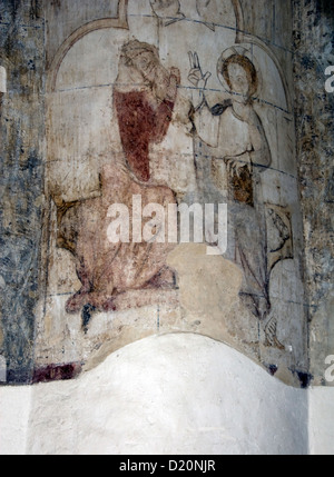 HERTS; ST. ALBANS ABTEI; WANDMALEREI IM KIRCHENSCHIFF PIER. MARY & CHRISTUS KRÖNUNG. Stockfoto