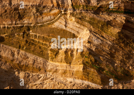 bunte Sedimentschichten der eiszeitlichen Sand und Schlamm Covehithe Klippe Suffolk Geologie Stockfoto