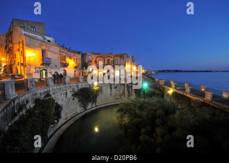 Fonte Aretusa bei Nacht, Siracusa, Ostküste, Sizilien, Italien Stockfoto