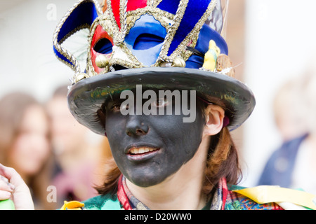 Southwell Folk Festival 2012 schwarz konfrontiert Morris Tänzerin Stockfoto