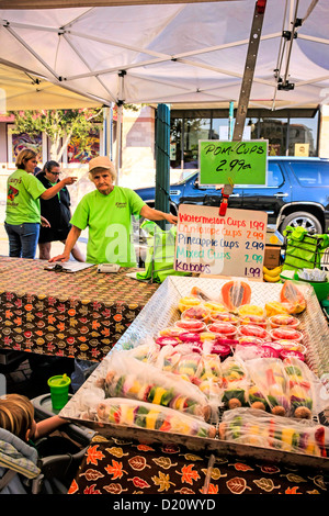 Sarasota wöchentlichen Bauernmarkt Obst stand in der Innenstadt an einem Samstagmorgen Stockfoto