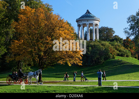 Blick über Wiesen auf Monopteros-Tempel, Englischer Garten, englischer Garten, Schwabing, München, Upper Bavaria, Bavaria, Germany, Stockfoto