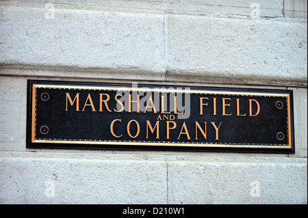 USA Illinois Chicago Marshall für das Feld Firma Namensschilder stammt aus dem Jahr 1892, die Marshall Field Gebäude. Stockfoto