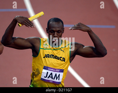 Jamaikas Usain Bolt feiert die "Mo Farah" Weg. Leichtathletik Stockfoto