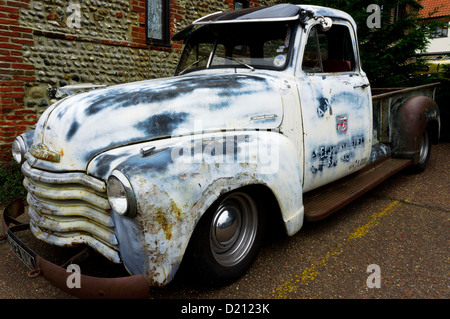 Ein Chevrolet Pickup Teilnahme an Brass Monkey Run 2012 von Brandon in Suffolk, Wells-Next-the-Sea in Norfolk. Stockfoto