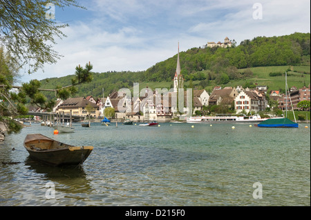Blick auf das kleine Städtchen Stein bin, Rhein, Bodensee, Kanton Schaffhausen, Schweiz, Europa Stockfoto