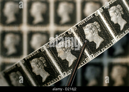 Seltene Sammlung von neuwertigen Penny-schwarzen datiert 1841. Die britische Briefmarken wurden erwartet, um bis zu £ 2 Millionen bei einer Auktion in New York zu holen. Stockfoto