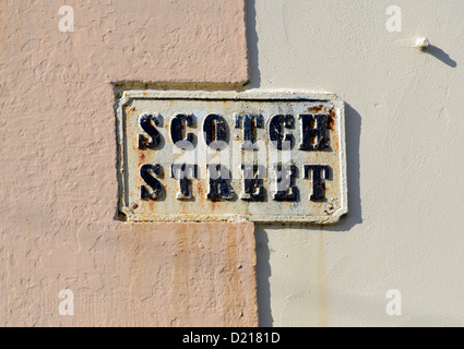 Straße Typenschild. Scotch Street, Whitehaven, Cumbria, England, Vereinigtes Königreich, Europa. Stockfoto