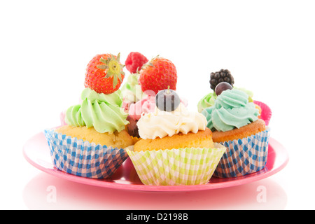 Sortiment Obst Muffins isoliert auf weißem Hintergrund Stockfoto
