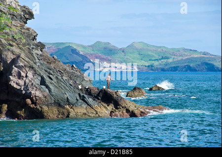 Nordöstlichen Teil der Insel Madeira, Machico Stadt und Hafen. Stockfoto