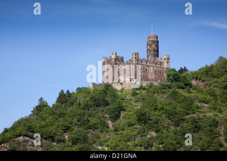 Schloss Liebenstein über das Rheintal, Kamp Bornhofen, Rheinland-Pfalz, Deutschland, Europa Stockfoto