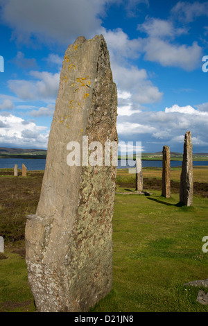 Der Ring of Brodgar Kreis der neolithischen Menhire, Orkney Islands, Schottland, Vereinigtes Königreich Stockfoto