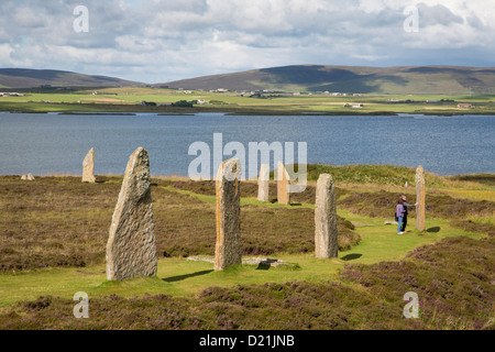 Der Ring of Brodgar Kreis der neolithischen Menhire, Orkney Islands, Schottland, Vereinigtes Königreich Stockfoto