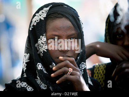 Afar Stamm Frau mit Scarifications auf ihrem Gesicht, Assaita, Afar Regional State, Äthiopien Stockfoto