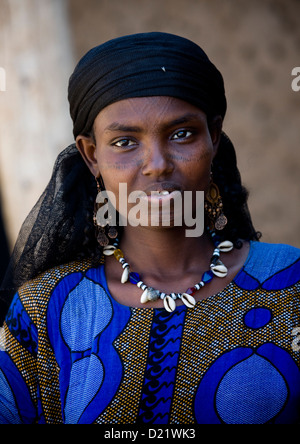 Afar Stamm Frau mit Scarifications auf ihrem Gesicht, Assaita, Afar Regional State, Äthiopien Stockfoto