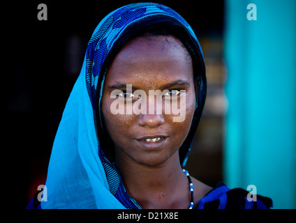 Afar Stamm Frau mit Scarifications auf ihrem Gesicht, Assaita, Afar Regional State, Äthiopien Stockfoto