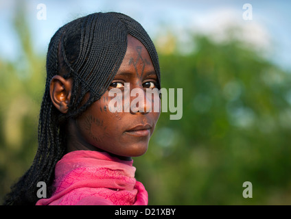 Afar Stamm Frau mit Scarifications auf ihrem Gesicht, Assaita, Afar Regional State, Äthiopien Stockfoto