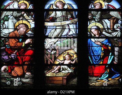 Krippe, Glasfenster in der Kirche Eustache, Paris, Frankreich Stockfoto