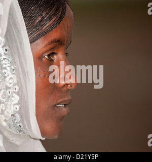 Afar Stamm Frau mit Scarifications auf ihrem Gesicht, Assaita, Afar Regional State, Äthiopien Stockfoto