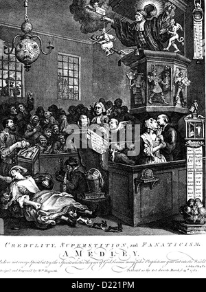 Engländers WILLIAM HOGARTH (1697-1764). Gravur "Leichtgläubigkeit, Aberglaube und Fanatismus" veröffentlicht 1762 Stockfoto