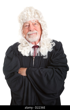 Porträt eines Richters britischen Stil mit Perücke. Isoliert auf weiss. Stockfoto