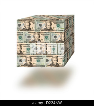 Würfel des Geldes vor einem weißen Hintergrund Stockfoto
