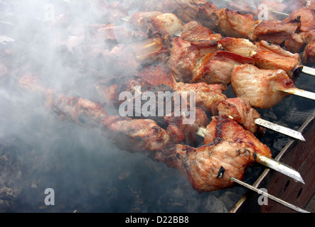 frischen Döner bereitet sich auf das Feuer im freien Stockfoto