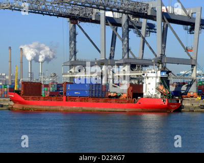 Die „Spirit of Foynes“ ist ein Schiff, das im Hafen der Amazone im Hafen von Rotterdam Fracht verladen und entladen wird und sich am weltweiten Seehandel und -Transport beteiligt. Stockfoto