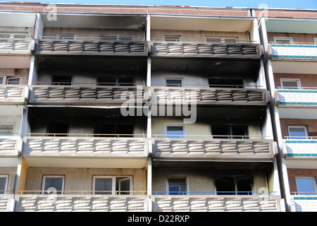 ein Haus in Magdeburg ist nach einem Brand unbewohnbar Stockfoto