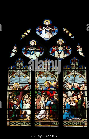 Jesus, Freund der Kleinkinder, Glasmalerei, Kirche Saint Severin, Paris, Frankreich Stockfoto