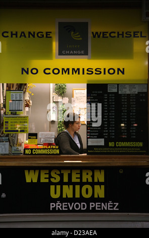 Liberec, Tschechische Republik, Western Union Wechselstube Stockfoto