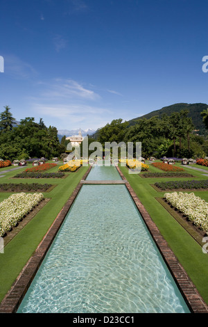 Piemont: Pallanza - Villa Taranto / Terraced Garten der Villa Taranto entstehen über den Bäumen Stockfoto