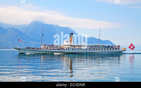 Vintage Dampf Boot auf See Leman(Geneva lake) Stockfoto