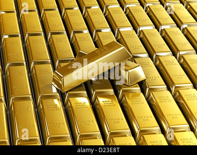 3D Hintergrundbild Goldbarren. Luxus Goldbarren Metall Stockfoto