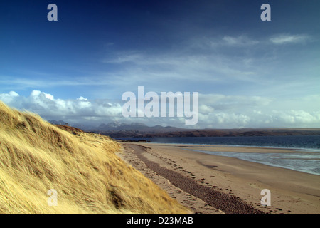 Sanddünen am Caolas Beag Strand am großen Sand auf Loch Gairloch in Wester Ross, westlichen Highlands von Schottland, Großbritannien. Stockfoto