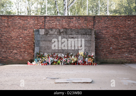 Die Mauer, die Gefangenen stand vor warten ausgeführt werden soll, KZ Auschwitz, Polen Stockfoto