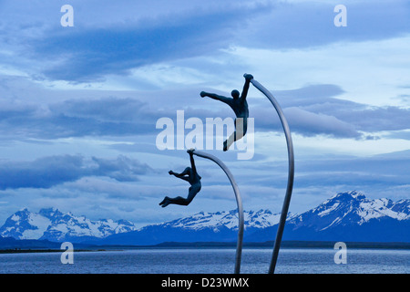 Wind-Denkmal (Amor al Viento) am Seno Ultima Esperanza (letzte Hoffnung Sound), Puerto Natales, Patagonien, Chile Stockfoto