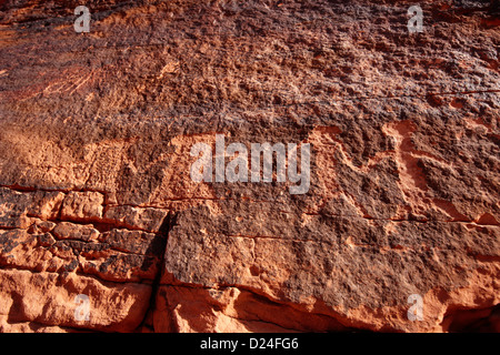 Petroglyphen auf großen Felsen auf Mäuse Tank Trail Tal des Feuers Staatspark Nevada, usa Stockfoto