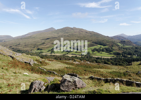 Blick in Richtung Snowdon und Yr Aran von Moel Hebog, Snowdonia Stockfoto