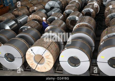 München, Deutschland, flach Stahl-Coils von ArcelorMittal Eisenhuettenstadt Stockfoto